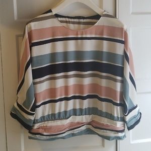 Zara Basic silky striped summer pullover top L NWT